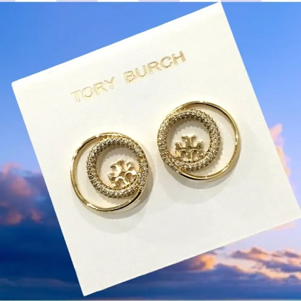 TORY BURCH MILLER DOUBLE CIRCLE PAVE EARRINGS
